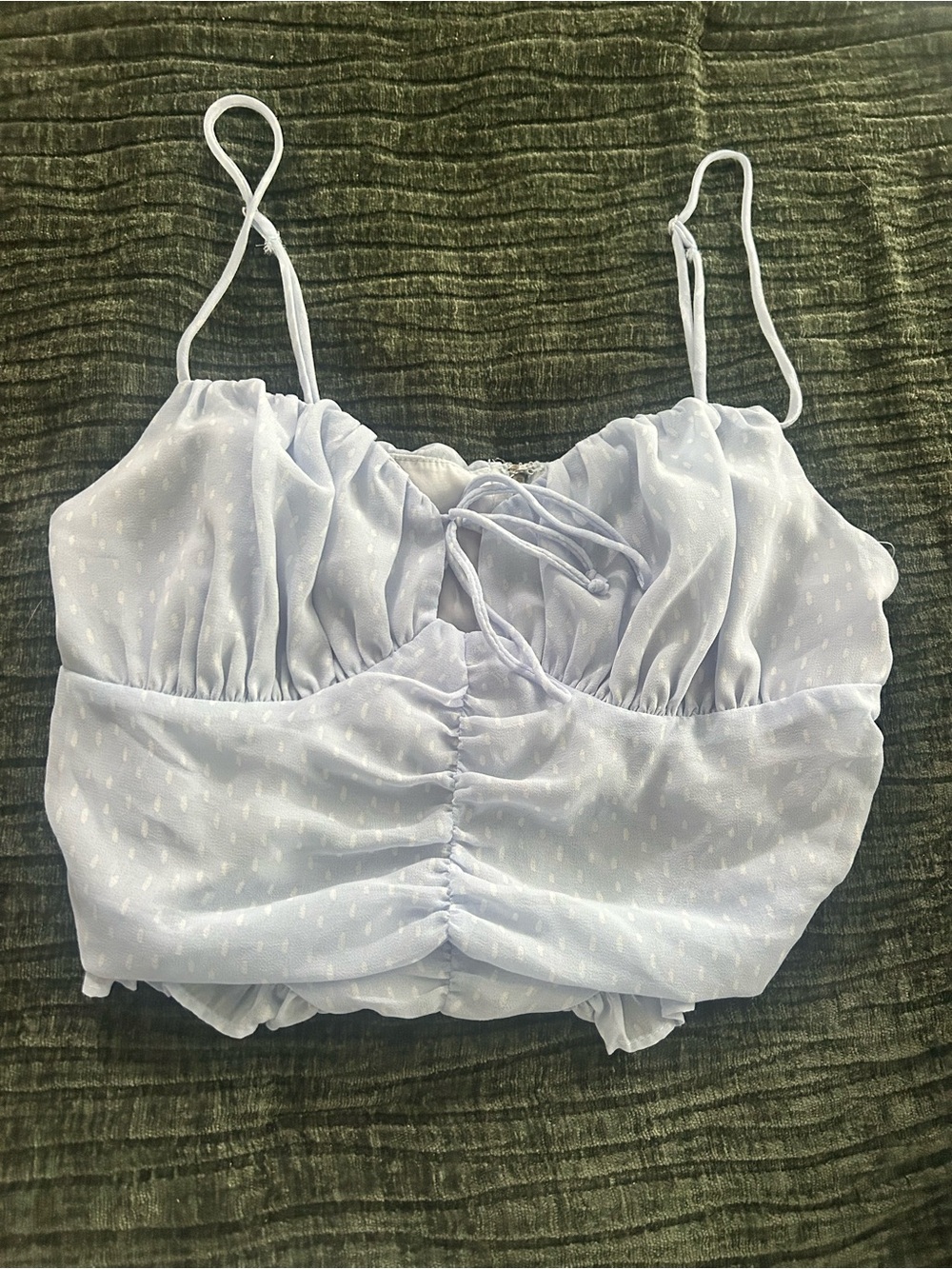 Light Blue Ruched Spaghetti-Style Crop Top